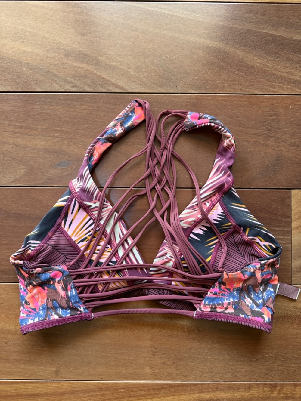 Maaji Strappy Tropical Print Swim Top - Plum Pink L - Picture 3 of 7